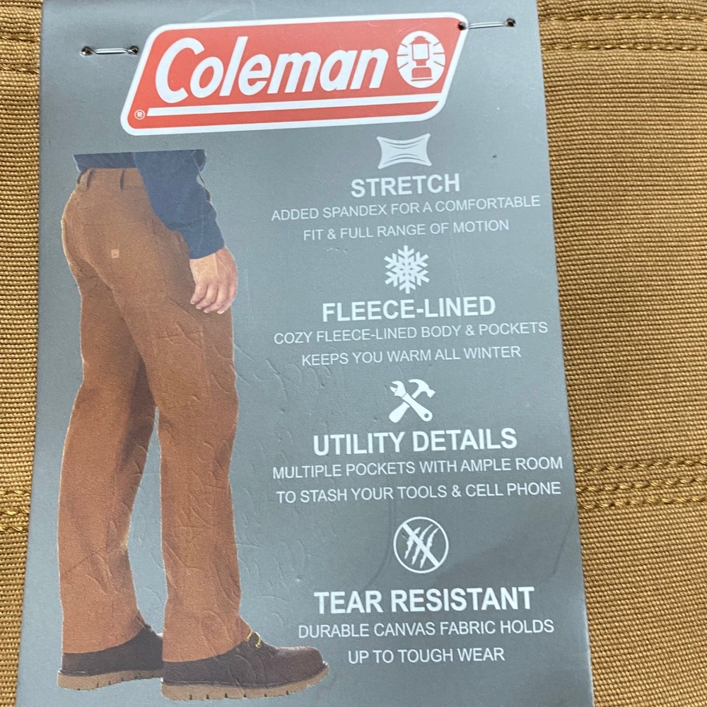Coleman Men's Fleece Lined Utility Work Pants Toffee‎ Stretch 40W 32L NWT
